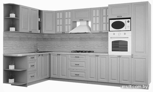 Готовая кухня Интерлиния Мила Деко 1.88x3.4 левая (океан-океан-травертин серый)