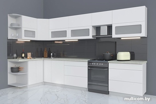 Угловая кухня Интерлиния Мила Матте 1.5x3.6 Б левая (белый/белый/опал светлый)