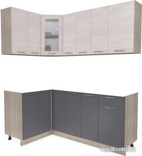 Готовая кухня Интерлиния Мила 12x19 без столешницы (вудлайн кремовый/антрацит)