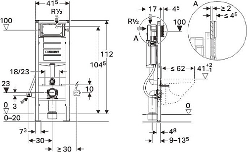 Инсталляция для унитаза Geberit DuoFix Up 320 111.361.00.5 (узкая)