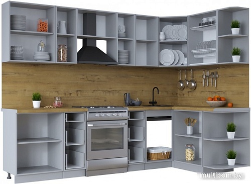 Готовая кухня Интерлиния Тренд 1.5x2.8 правая (индиго/индиго/опал светлый)