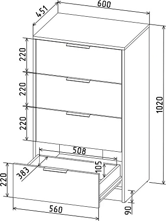 Комод Интерлиния Концепт КТ-К60 (антрацит/дуб золотой)