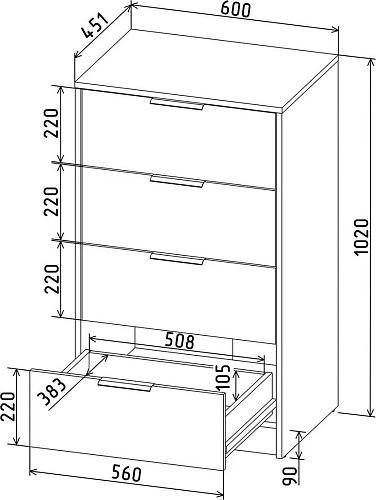 Комод Интерлиния Концепт КТ-К60 (антрацит/дуб золотой)