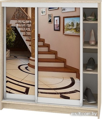 Тумба для обуви Кортекс-мебель Сенатор ШК41 Классика с зеркалом (дуб сонома)