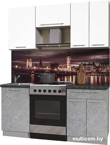 Кухня Интерлиния Мила Пластик 1.7 А (мрамор/белый глянец/кастилло темный)