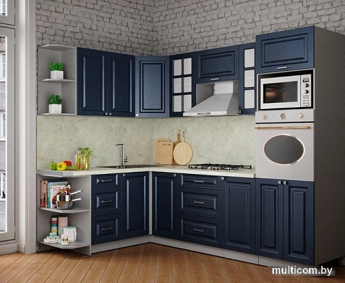 Готовая кухня Интерлиния Мила Шато 1.68x2.4 ВТ левая (индиго/индиго/опал светлый)