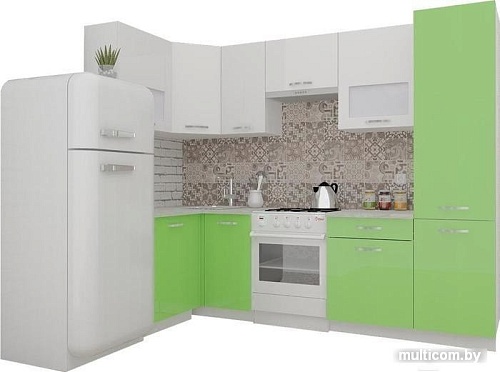 Угловая кухня ВерсоМебель ЭкоЛайт-6 1.2x2.7 правая (белый/яблоко)