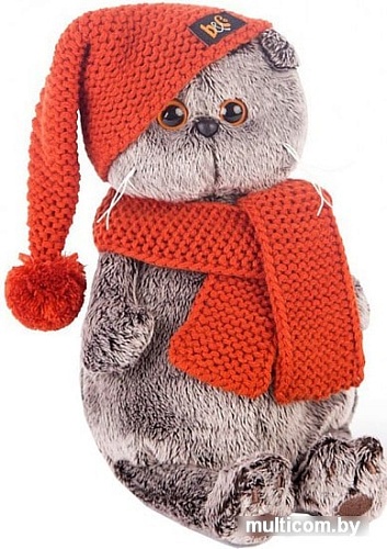 Мягкая игрушка Basik & Co Басик в вязаной шапке и шарфе (22 см)