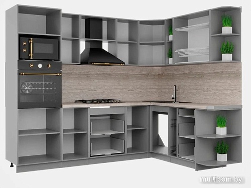 Готовая кухня Интерлиния Мила Шато 1.88x2.6 ВТ правая (индиго/индиго/опал светлый)