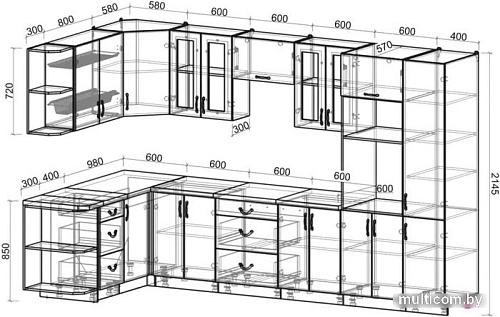 Готовая кухня Интерлиния Мила Крафт 1.68x3.4 левая (дуб английский)