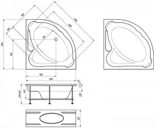 Ванна 1Марка Ibiza 150x150 (с каркасом)