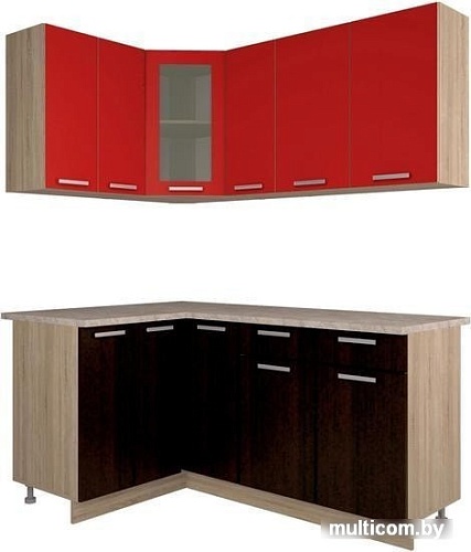 Угловая кухня Интерлиния Мила 12x17 (красный/дуб венге)