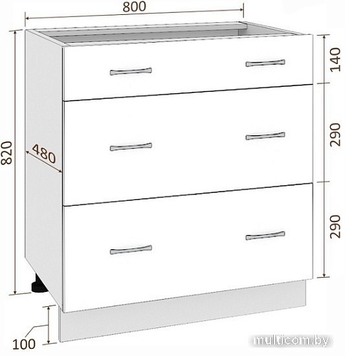 Шкаф напольный Кортекс-мебель Корнелия Мара НШ80р3ш без столешницы (синий)