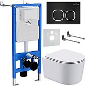 Унитаз подвесной Roxen Simple Compact в комплекте с инсталляцией StounFix Slim 6 в 1 917914 (кнопка: черный матовый)