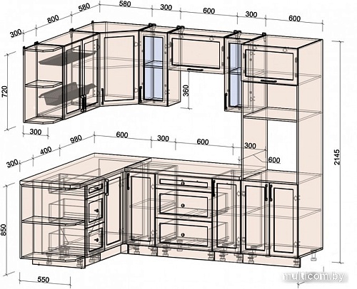 Готовая кухня Интерлиния Тренд 1.68x2.4 ВТ левая (индиго/индиго/опал светлый)