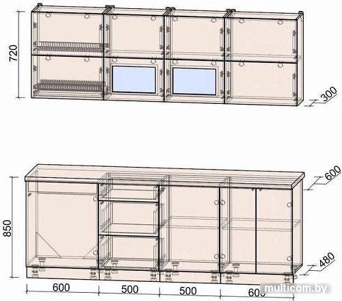 Кухня Интерлиния Мила Матте 2.2 А (белый/белый/кастилло темный)