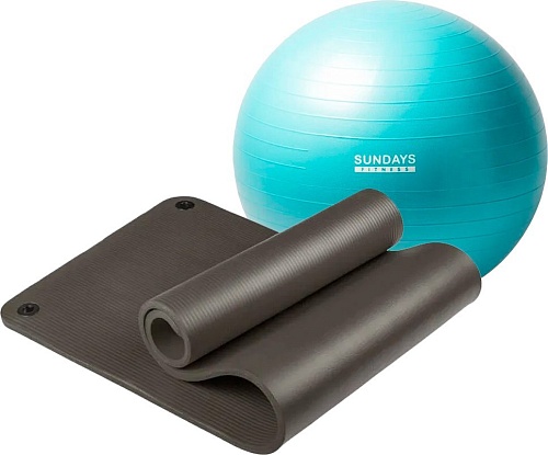 Набор для йоги Sundays Fitness Фитбол 75см IR97403 + Коврик IR97506 (голубой, черный)