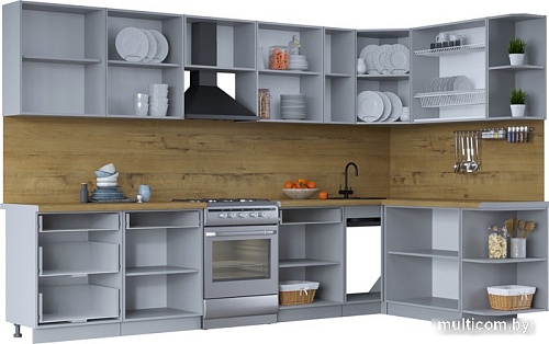 Готовая кухня Интерлиния Тренд 1.7x3.3 правая (индиго/индиго/опал светлый)