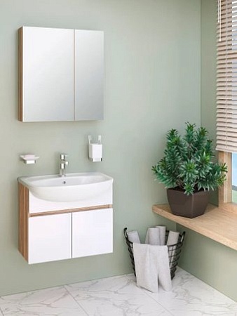 Runo Тумба с умывальником Runo Лада 60 + Уют 60 (подвесная, блэквуд/белый)