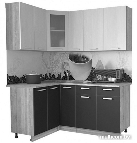 Готовая кухня Интерлиния Мила 12x17 (вудлайн кремовый-антрацит-бискайская сосна)