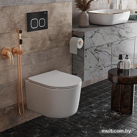 Унитаз подвесной Roxen Simple Compact в комплекте с инсталляцией StounFix Slim 6 в 1 917914 (кнопка: черный матовый)