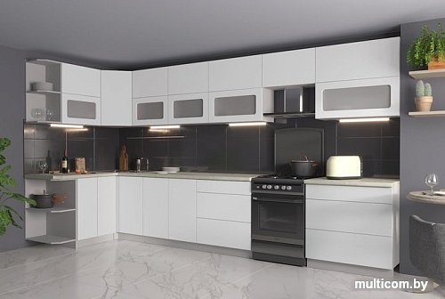 Угловая кухня Интерлиния Мила Матте 1.5x3.9 Б левая (белый/белый/опал светлый)