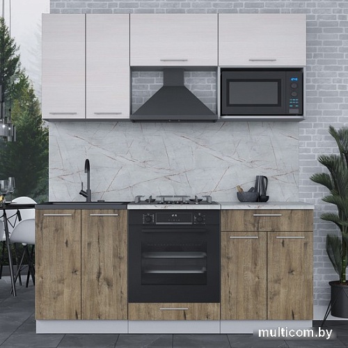 Готовая кухня Интерлиния Мила 1.8 ВТ (вудлайн кремовый-дуб веллингтон-серый каспий)