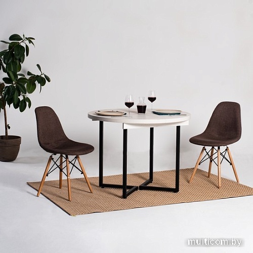 Кухонный стол Millwood Лофт Лондон Л D100 100-140x100x76 (дуб белый Craft-мет. черн.)