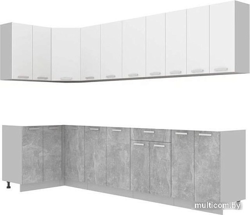 Интерлиния Мила Лайт 1.2x3.0 без столешницы (белый платинум/бетон)