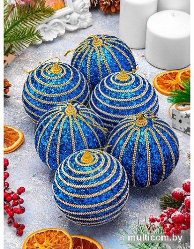 Елочная игрушка Elan Gallery Полоски 970099 (6 шт, синий)