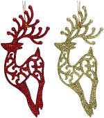 Подвеска Серпантин Олень в блестках 2шт (красный/золотистый) 916-699