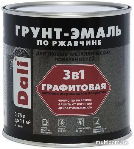 Грунт-эмаль Dali Графитовая по ржавчине 3 в 1 0.75 л (серебристый)
