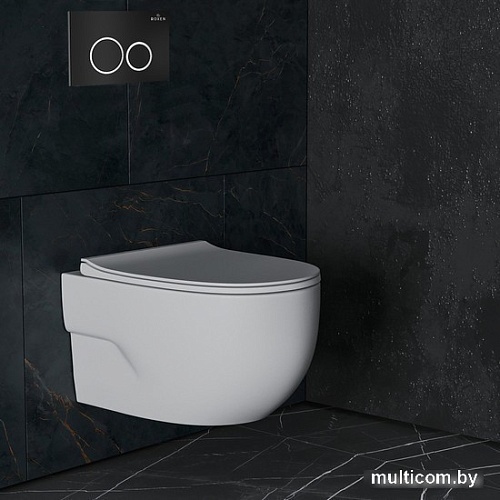 Унитаз подвесной Roxen Porto One Rimless 6 в 1 StounFix Slim 507197 (кнопка: черный матовый)