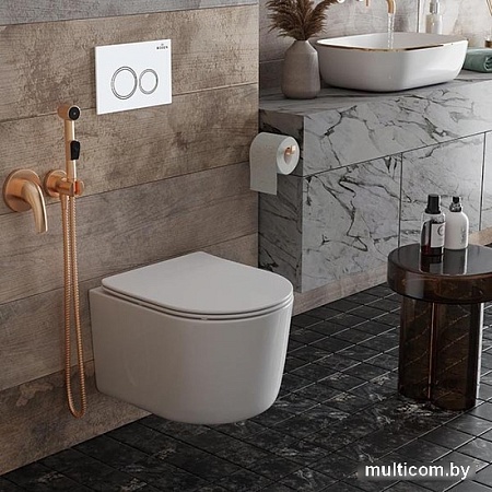 Унитаз подвесной Roxen Simple Compact в комплекте с инсталляцией StounFix Slim 6 в 1 906789 (кнопка: белый глянец)