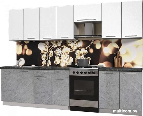Кухня Интерлиния Мила Пластик 3.0 А (мрамор/белый глянец/кастилло темный)
