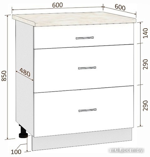 Шкаф напольный Кортекс-мебель Корнелия Мара НШ60р3ш (салатовый-марсель)