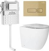 Унитаз приставной Roxen Antares в комплекте с инсталляцией Attach 5 в 1 967102 (кнопка: брашированное золото)