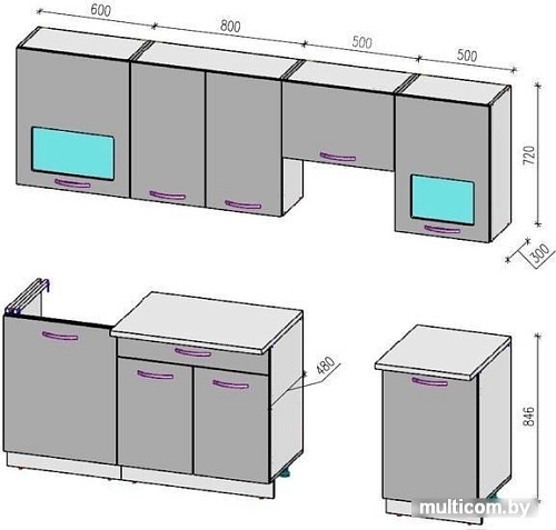 Кухня ВерсоМебель ЭкоЛайт-5 2.4 (белый/темно-красный)