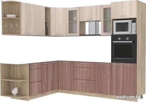 Готовая кухня Интерлиния Мила 1.88x2.6 левая без столешницы (шимо светлый/шимо темный)