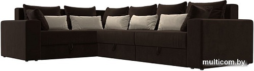 Угловой диван Лига диванов Майами Long 92 левый (микровельвет коричневый/подушки коричневые/бежевые)