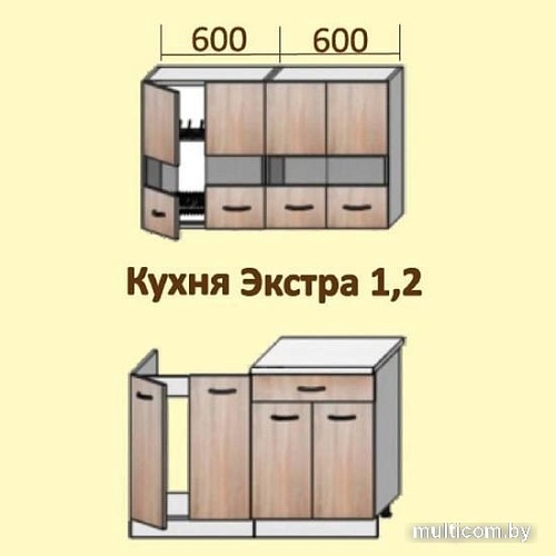 Кухня Кортекс-мебель Корнелия Экстра 1.2м без столешницы (венге светлый/венге)