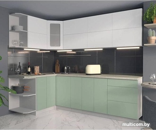 Угловая кухня Интерлиния Мила Матте 1.5x2.5 А левая (белый/мята/опал светлый)