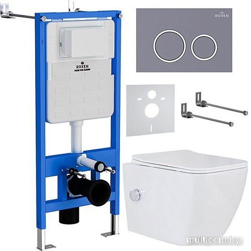 Унитаз подвесной Roxen Cube bidet в комплекте с инсталляцией StounFix Slim 6 в 1 966127 (кнопка: серый бетон)