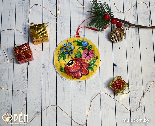 Набор для вышивания Овен Ёлочная игрушка. Городецкая роспись 1148