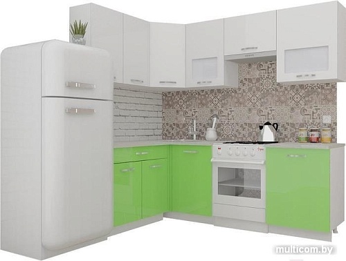 Угловая кухня ВерсоМебель ЭкоЛайт-5 1.4x2.2 левая (белый/яблоко)