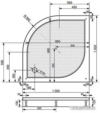 Душевой поддон Эстет Омега 100x100 [3-0006]