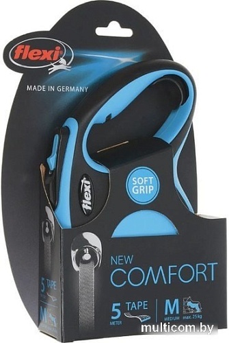 Поводок-рулетка Flexi New Comfort M Tape 5 м (голубой/черный)