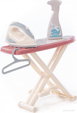 Набор хозяйственный игрушечный Полесье Утюжок с гладильной доской, пульверизатором и вешалкой 67484 (коралловый)