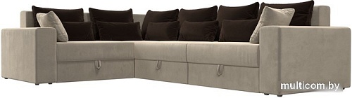 Угловой диван Лига диванов Майами Long 92 левый (микровельвет бежевый/подушки коричневые)