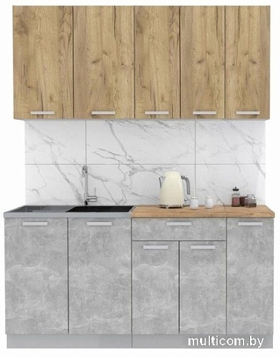 Готовая кухня Интерлиния Мила Лайт 1.7 (дуб золотой-бетон-дуб бунратти)